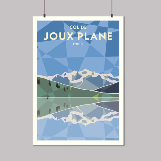 Joux Plane cycling print showing the lake and Mont Blanc in the background