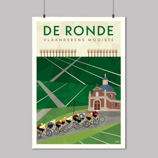 Tour of Flanders (De Ronde van Vlaanderens) Monuments Cycling Race Poster Print. Poster showing the riders on the Muur Van Geraadsbergen climb.